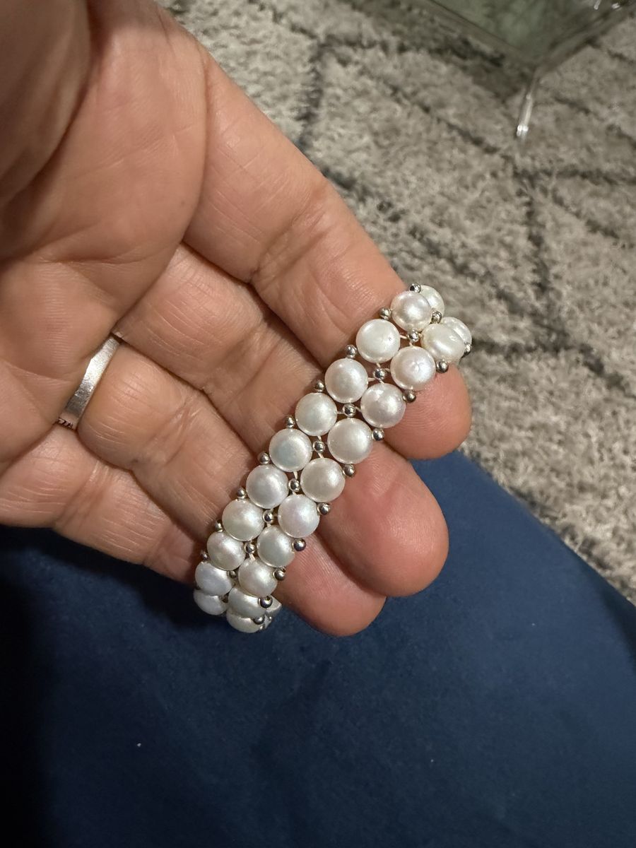 Double Strand Pearl Bracelet with Silver Bead Accents