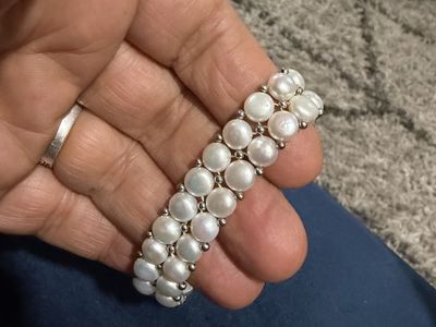 Double Strand Pearl Bracelet with Silver Bead Accents