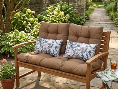 ARTPLAN 44" x 38" x 5" Outdoor Bench Cushion & Pillows Brown Floral Pattern