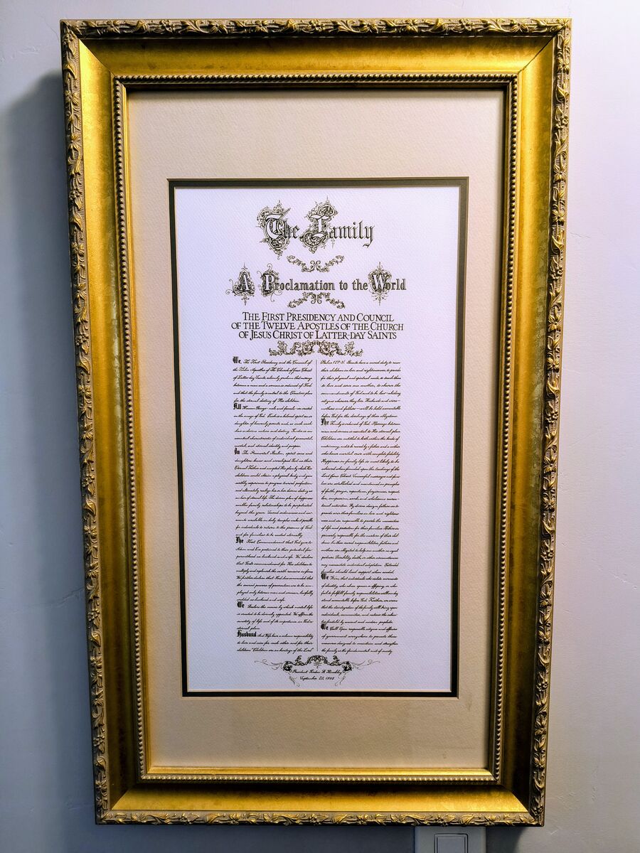 Gold framed Proclamation on The Family