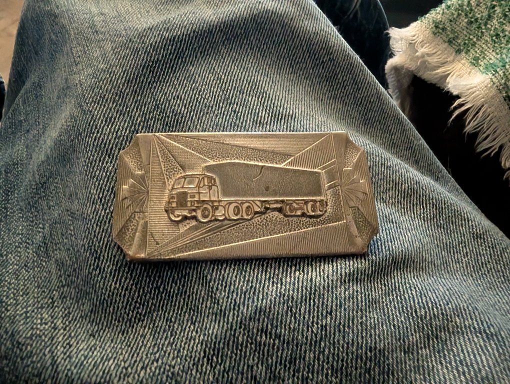 Vintage Hook-Fast Trucker Belt Buckle - Pat. Off. Engraved Semi-Truck Design
