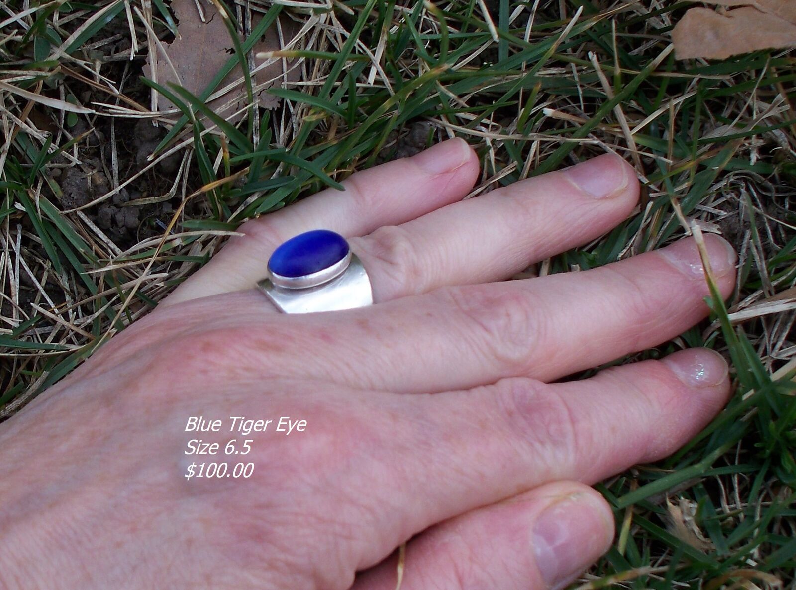 Blue Tiger Eye Sterling Silver Ring & Small Diamond Ring