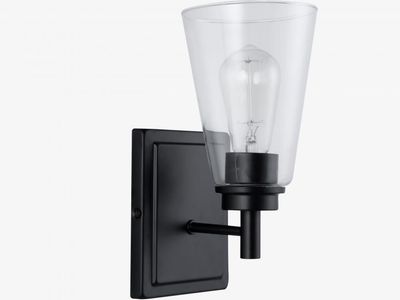 Modern 1 LIght Sconce Black Finish Clear Cylinder Glass