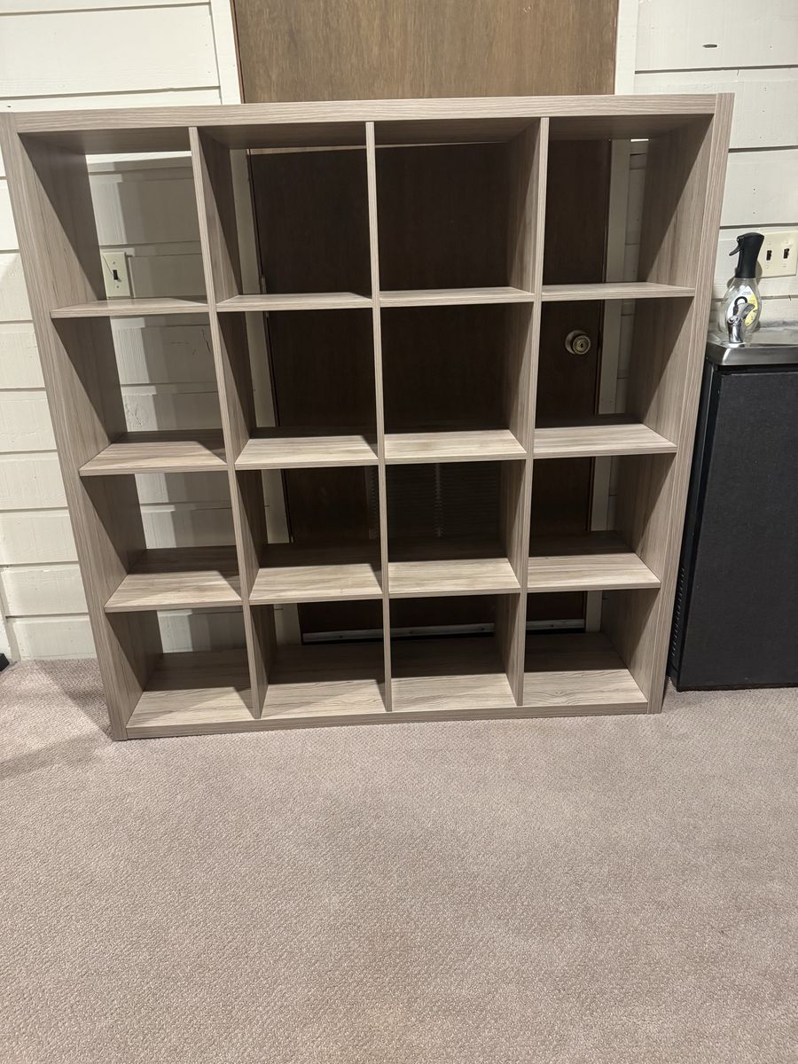 IKEA KALLAX 4x4 Shelf Unit, White Stained Oak Effect, 57 7/8" Square Cube Storage