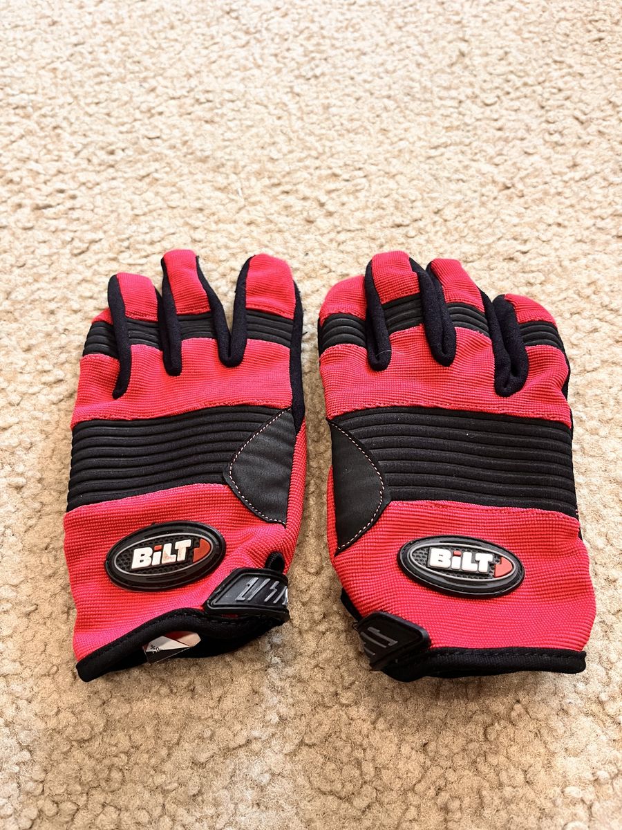 BILT Women's Motorcycle Gloves - Red/Black, Size M - Padded Palms, Velcro Closure