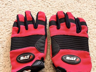 BILT Women's Motorcycle Gloves - Red/Black, Size M - Padded Palms, Velcro Closure