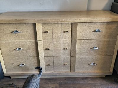 Vintage Mid-Century Modern Dresser - Blonde Wood, 9-Drawer Design