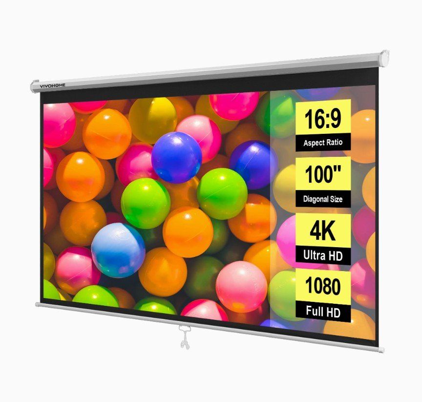 VIVOHOME 100 Inch 16:9 Pull Down Projector Screen