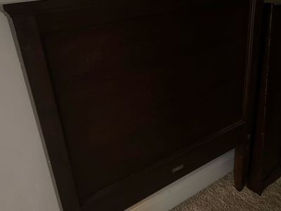 Dark Wood Bed Frame - 2 Twin Size beds with 1 side table and 1 drawer