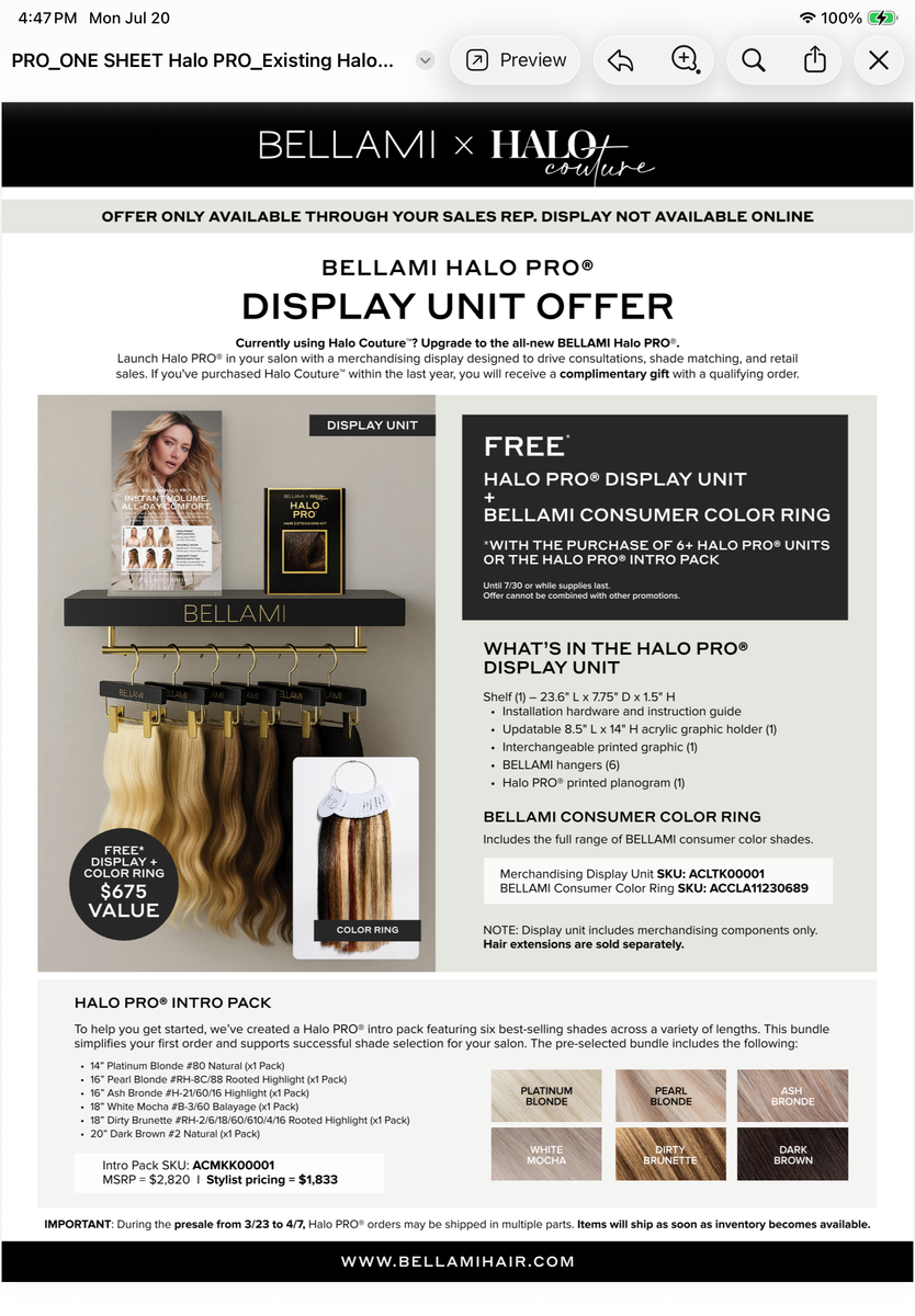 Bellami Pro Merch Display for Salon