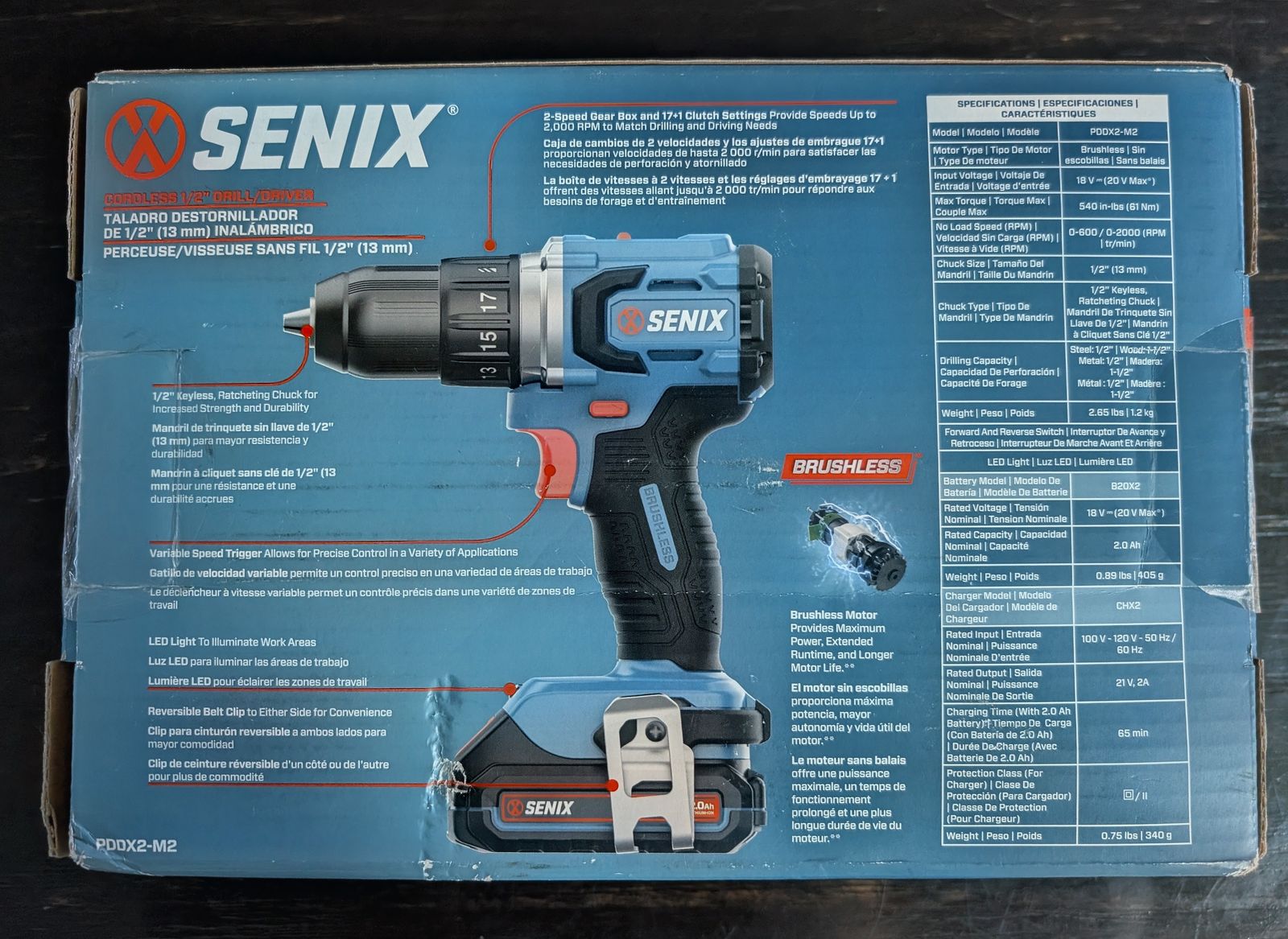 SENIX X2 20V Cordless Brushless 1/2" Drill Driver Kit with Bag, Battery & Charger New in Box