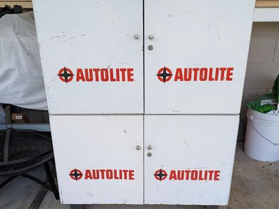 Old Autolite Automotive Storage Cabinet. Tool Storage