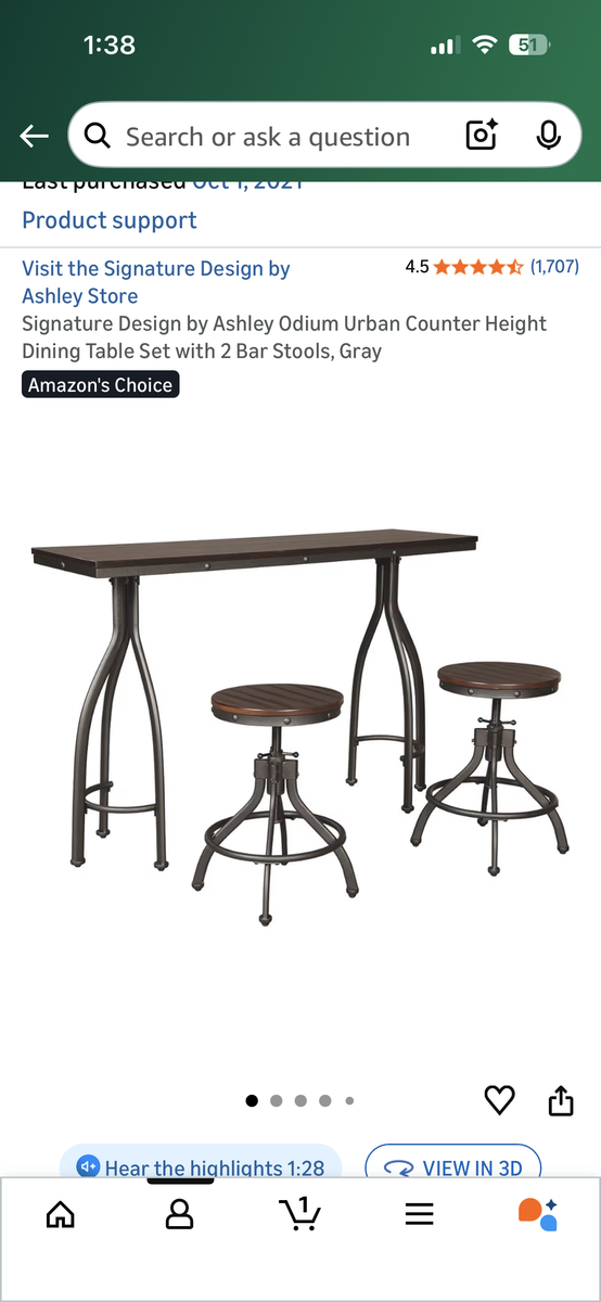 Signature Design by Ashley Odium Urban Counter Height Dining Table Set with 2 Bar Stools