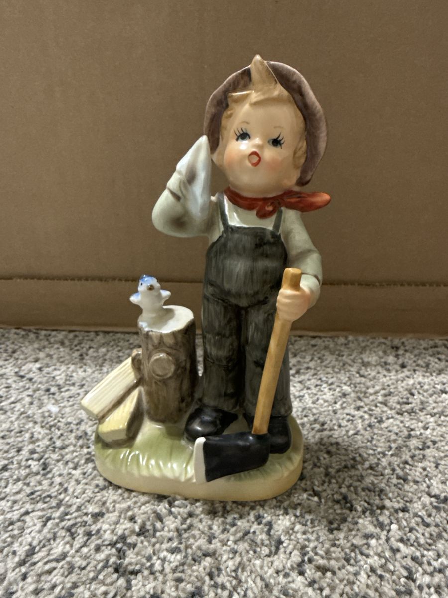 Vintage NAPCOWARE 8749 Japan Ceramic Figurine Boy w/ Axe & Bluebird Farm Collectible