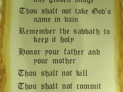 Vintage Ten Commandments Wood Plaque with Gold-Tone Inscription