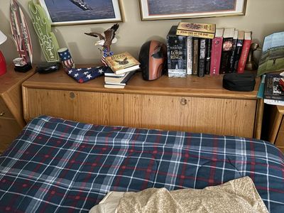 Stanley Furniture knotty solid wood Queen size captain's bed headboard with built-in large storage $150 cash/venmo in Draper