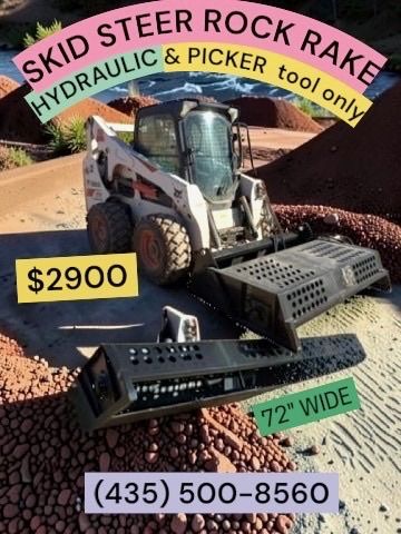 Skid Steer Rock Rake Hydraulic & Picker Tool 72" Wide