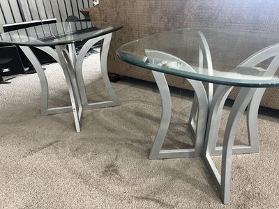 Modern Glass Top End Tables (Set of 2) with Silver Metal Base