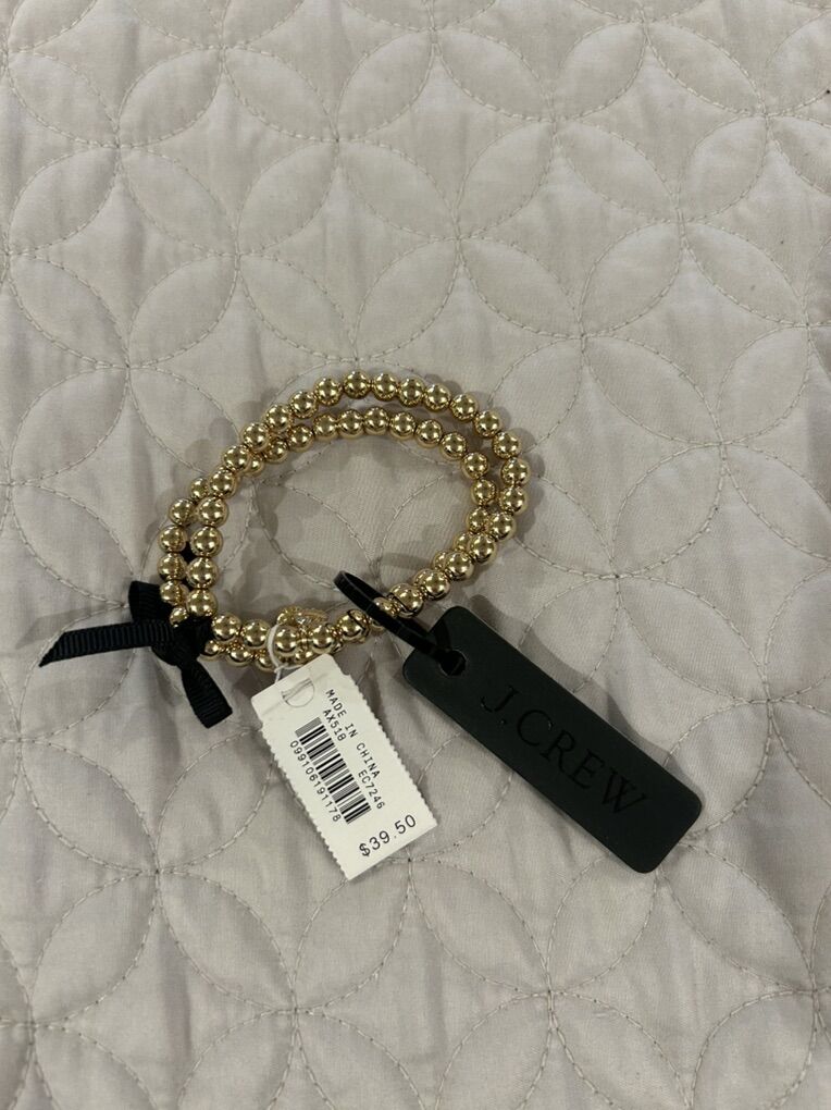 New J.Crew Gold Tone Stretch Ball Bracelet 2 Count