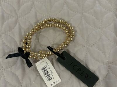 New J.Crew Gold Tone Stretch Ball Bracelet 2 Count