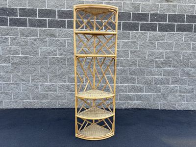 Vintage Five-Shelf Corner Unit, Rattan and Bamboo Mid Century Modern MCM vintage boho