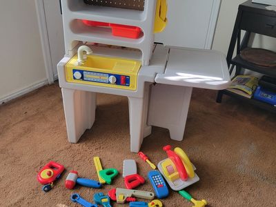 Vintage Little Tikes life-size tool workbench and tools