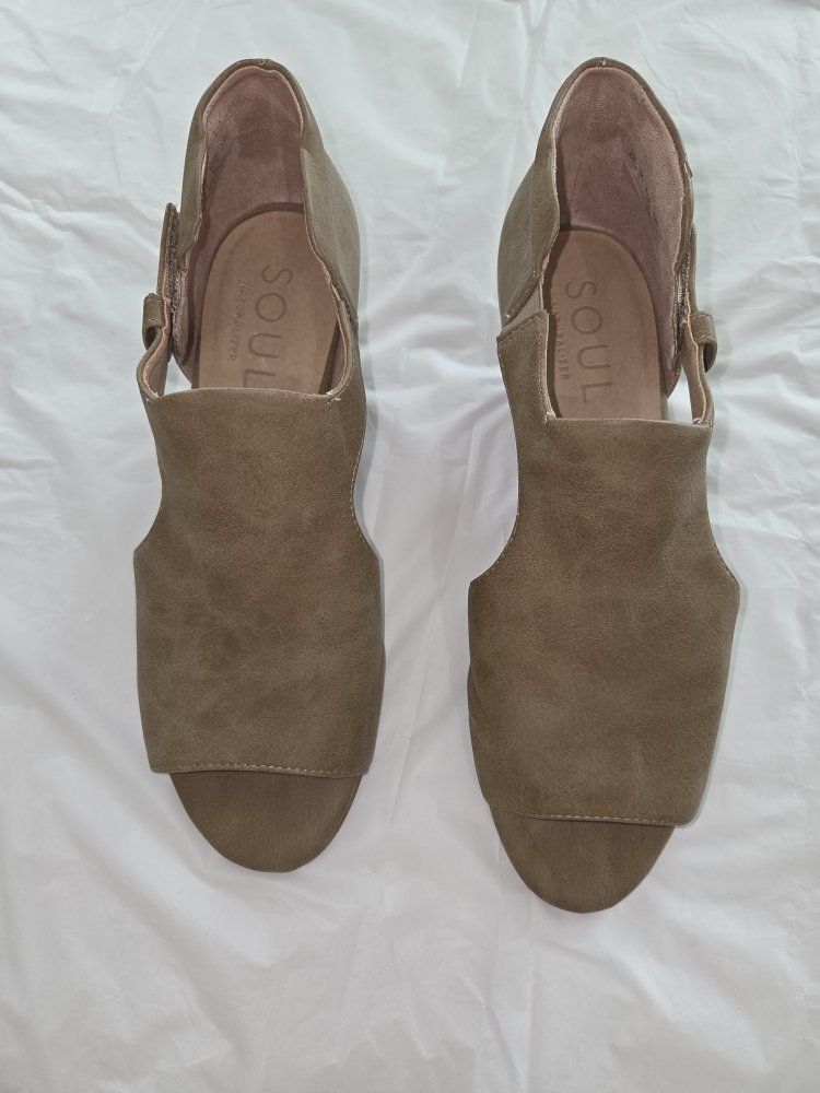 Soul Naturalizer Taupe Open-Toe Block Heel Booties Size 8.5M