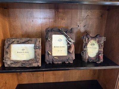 Hobby Lobby Rustic Western Barbed Wire & Revolver Picture Frames (Set of 3)