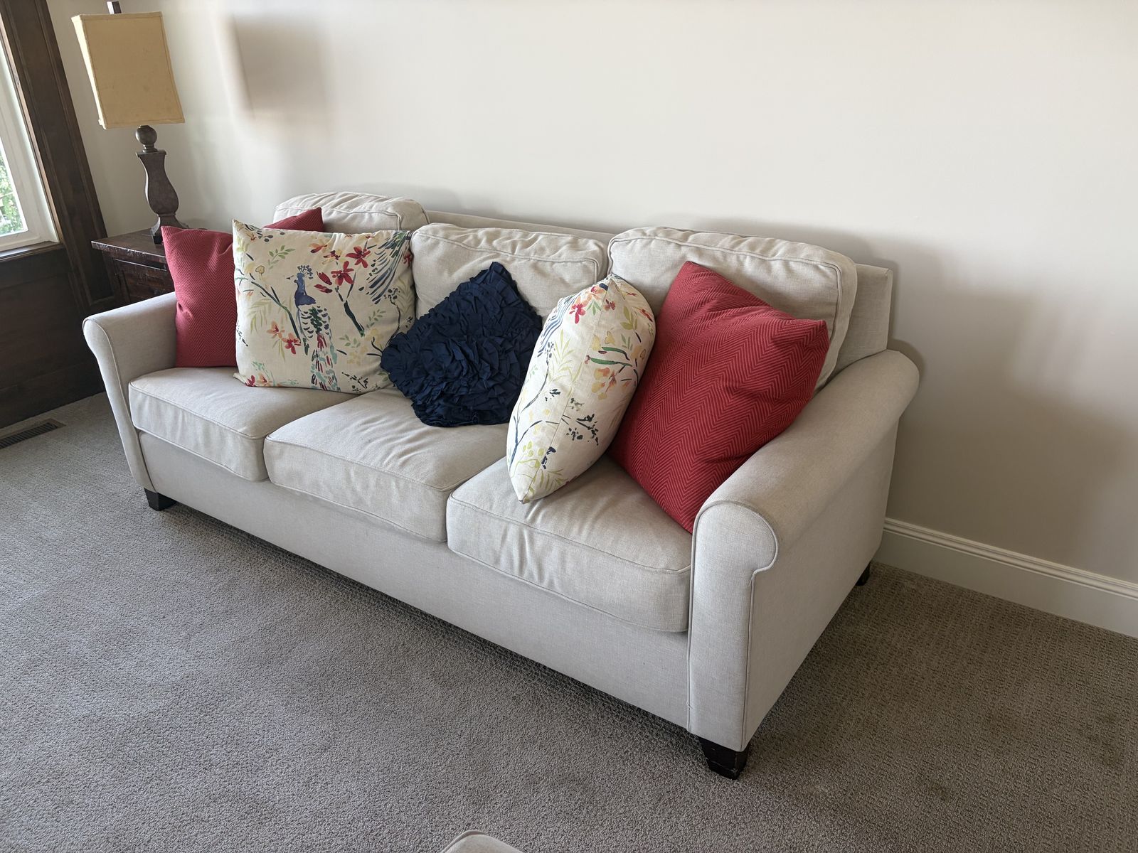Pottery Barn Cameron Roll Arm Sofa – 86" – Light Neutral Fabric