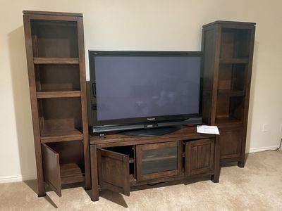 Three piece entertainment center with 56" plasma TV (old but entirely functional)