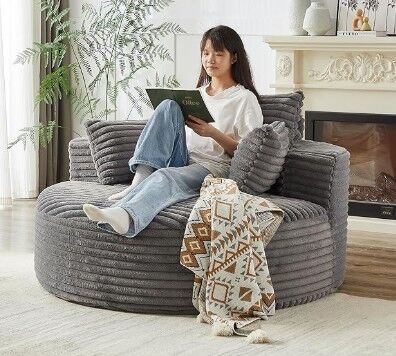 New - 55" Grey Corduroy Single Sofa Chair - No Assembly!