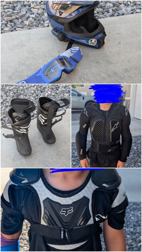 Kids Motorcycle Gear - Helmet, Boots, Vests