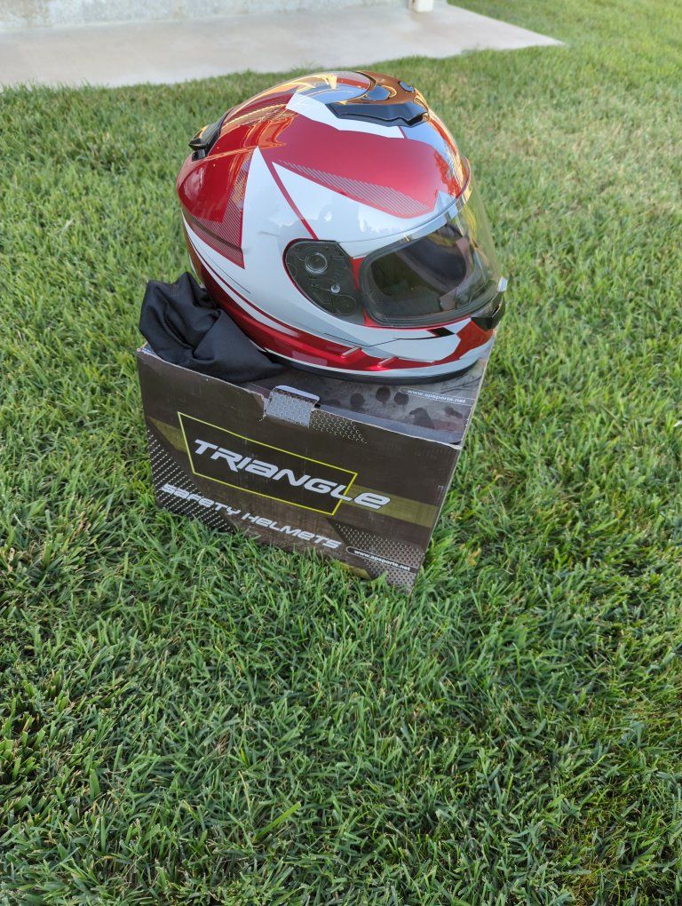 Triangle Full Face Motorcycle Safety Helmet - Red/White, Large