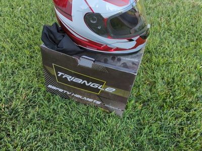 Triangle Full Face Motorcycle Safety Helmet - Red/White, Large
