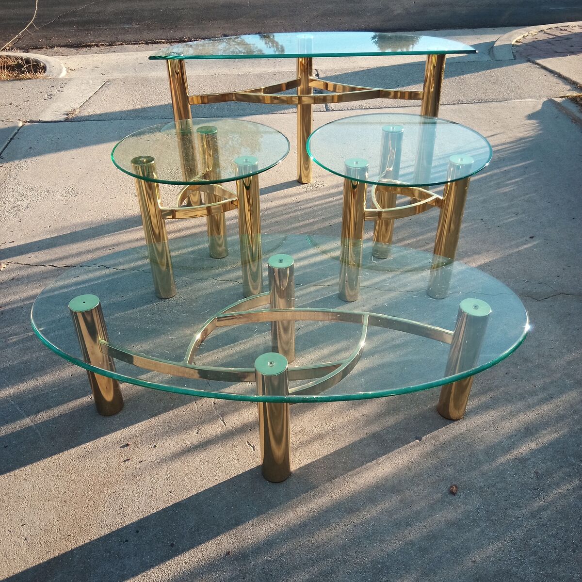 Set of vintage, post-modern, mid century occasional tables