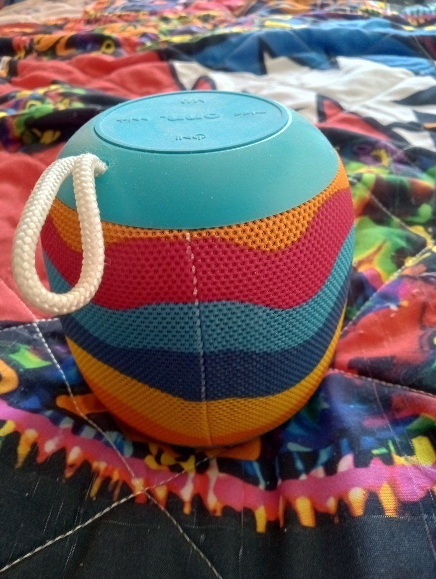Onn. Portable Bluetooth Speaker Multi-Color Striped Design