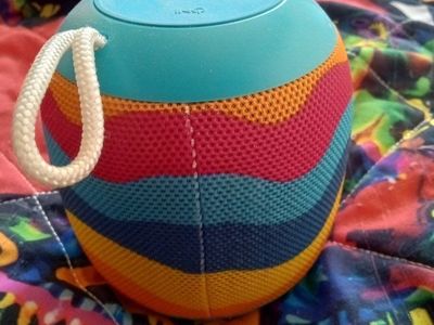 Onn. Portable Bluetooth Speaker Multi-Color Striped Design