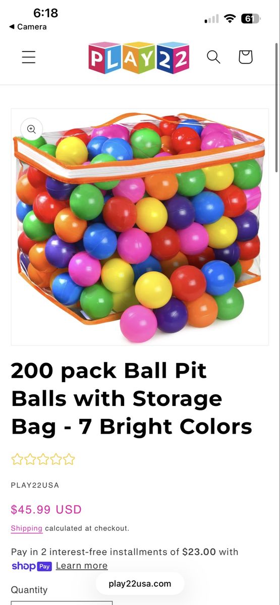 PLAY22 200-pack Ball Pit Balls with Storage Bag - 7 Bright Colors
