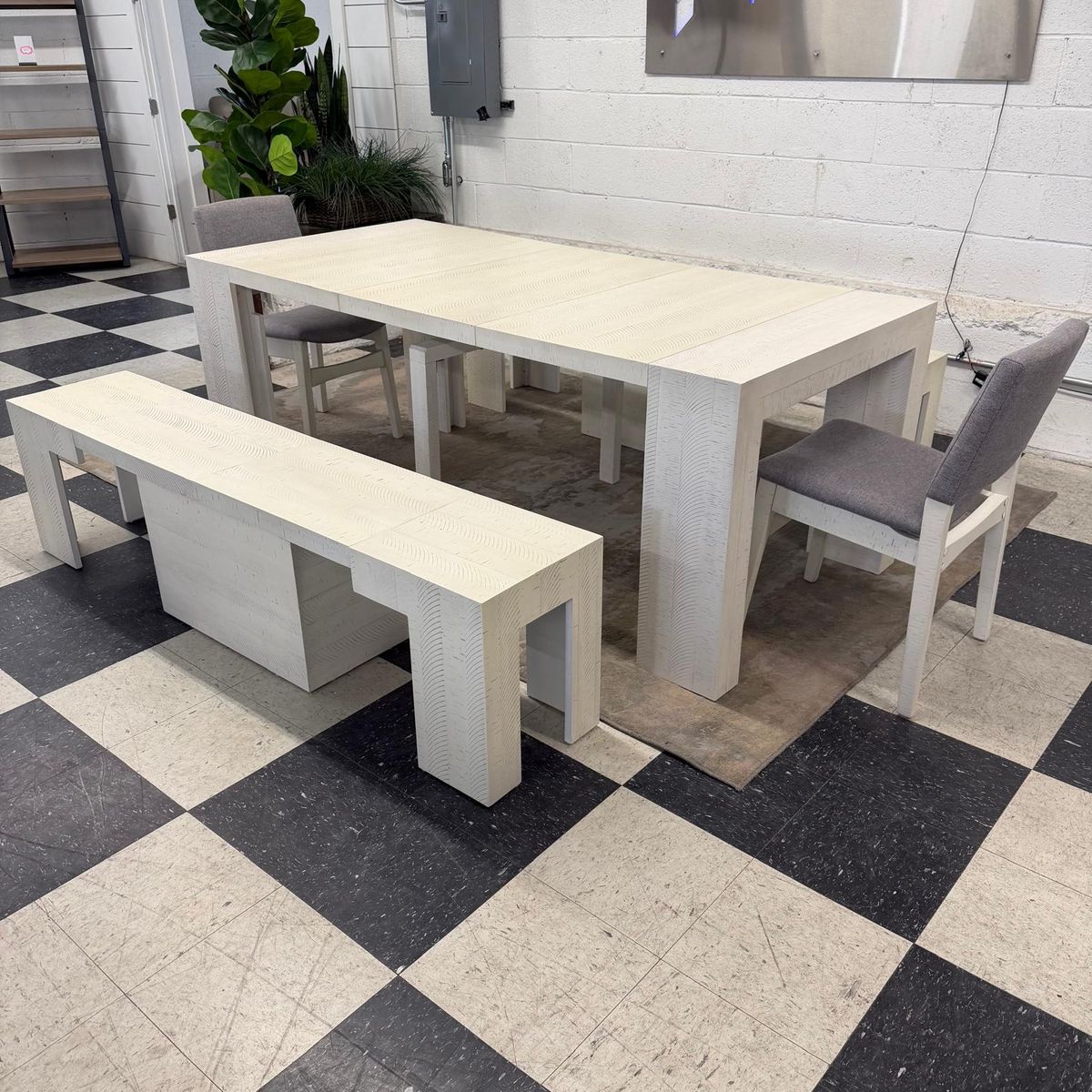 COSTCO TRANSFORMER EXTENDABLE DINING TABLE W/ BENCH & 2 CHAIRS, WHITE!!