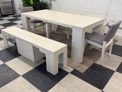 COSTCO TRANSFORMER EXTENDABLE DINING TABLE W/ BENCH & 2 CHAIRS, WHITE!!