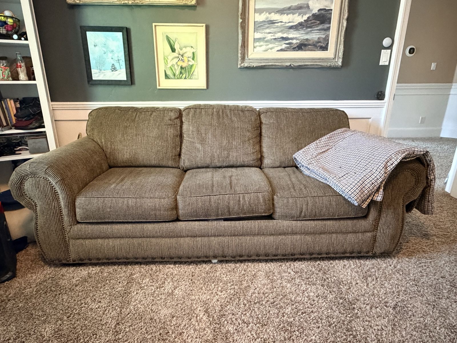 Textured Upholstered Sofa and Loveseat Set with Nailhead Trim