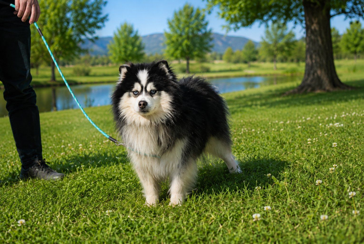 Pomeranian Husky Mix - Black & White with Blue Eyes - Playful & Energetic Dog Stud Breeding Dog