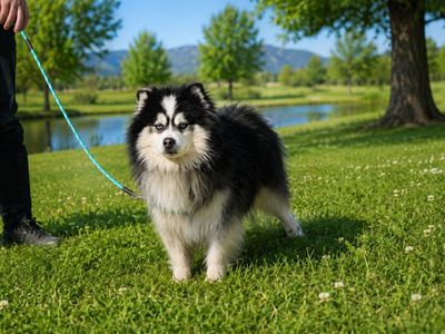 Pomeranian Husky Mix - Black & White with Blue Eyes - Playful & Energetic Dog Stud Breeding Dog