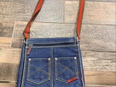 Xhilaration Denim Crossbody Messenger Bag Blue Jean Red Lining