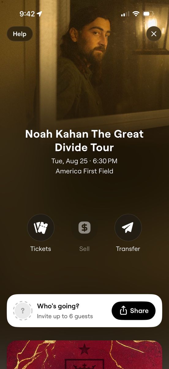 Noah Kahan The Great Divide Tour Tickets - Section Floor D Seats 13 & 14