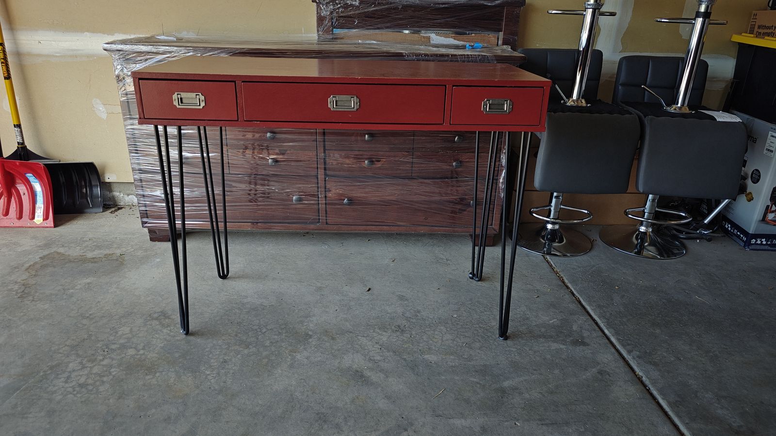 Red side table - taller with metal legs