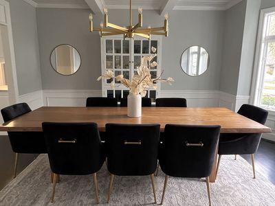 Crate & Barrel Montana 82” Live Edge Dining Table - Solid Ash with Brass Inlay