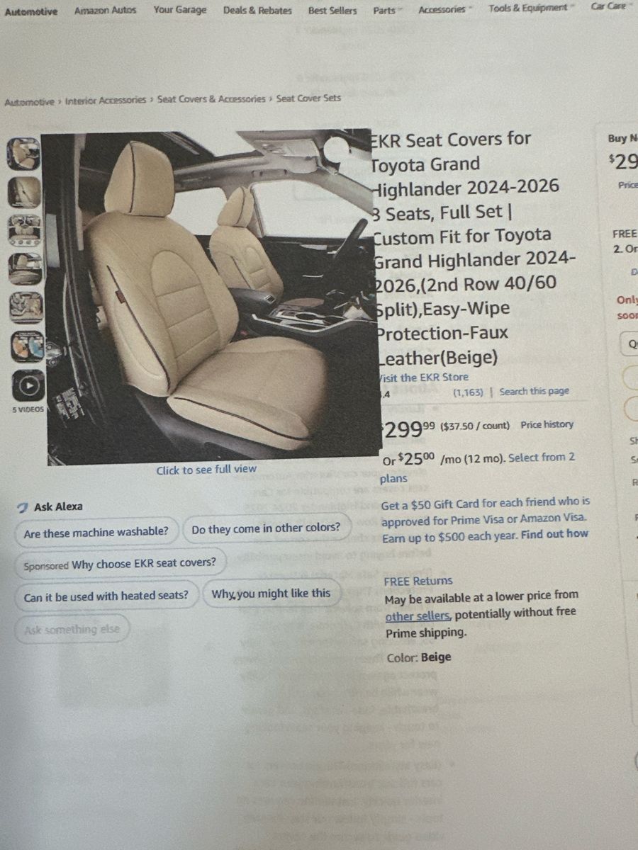 Brand new Seat covers for Grand Highlander 8 passenger 2026 still in box