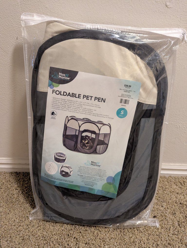 Max & Marlow Small Foldable Pet Pen Gray Cream 29 x 29 x 17
