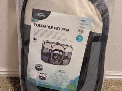 Max & Marlow Small Foldable Pet Pen Gray Cream 29 x 29 x 17